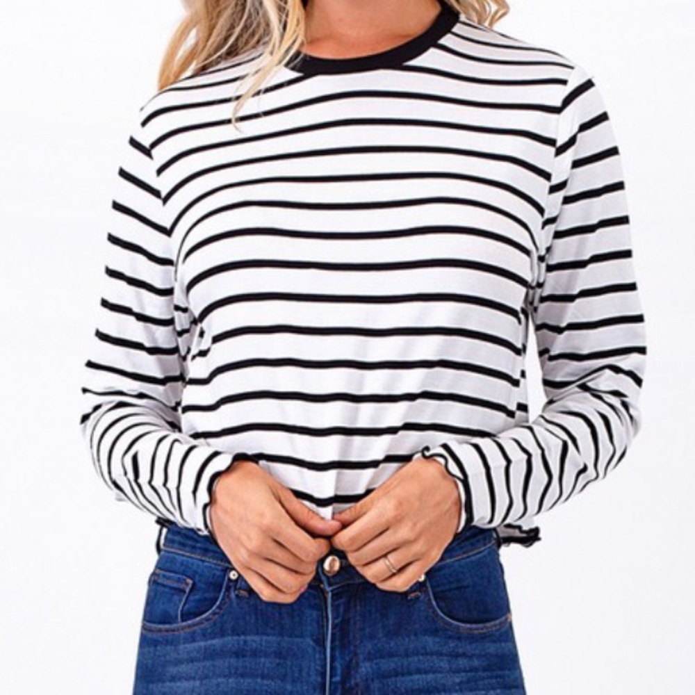 NWT Stripe Long Sleeve Crop Top - Picture 4 of 4